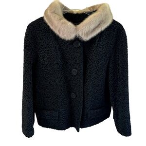 Vintage Astrakin Lepshire Black Curly Persian Lamb Wool Short Coat Mink …